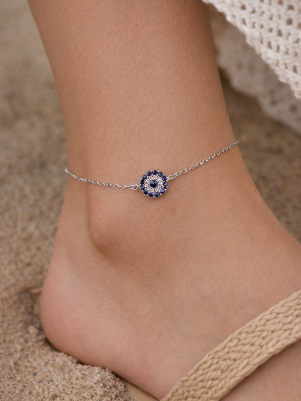 925 Blue Sapphire & Cubic Zirconia Ankle Bracelet